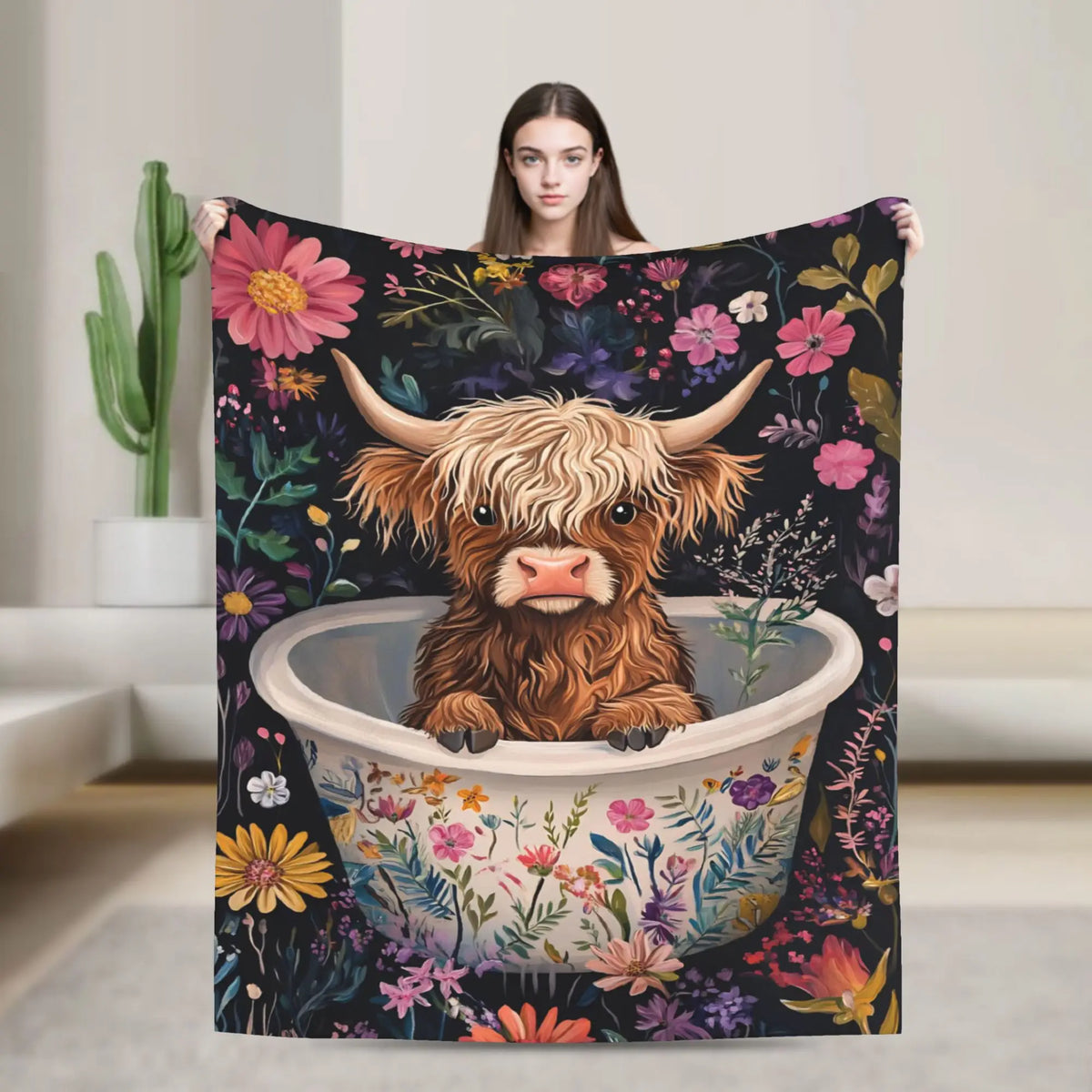Christmas Highland Cow Fleece Blanket t for Home 150*125cm Piece. 25 Different Prints