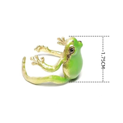 Green Enamel Frog Open Ring  Adjustable Finger Jewelry