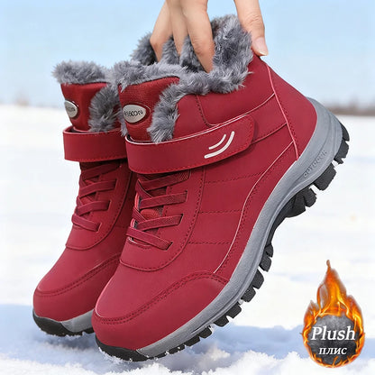 Red or Black Women's Climbing Shoes, Outdoor Sports Cotton Fleece Lined Tie and Strap Closure