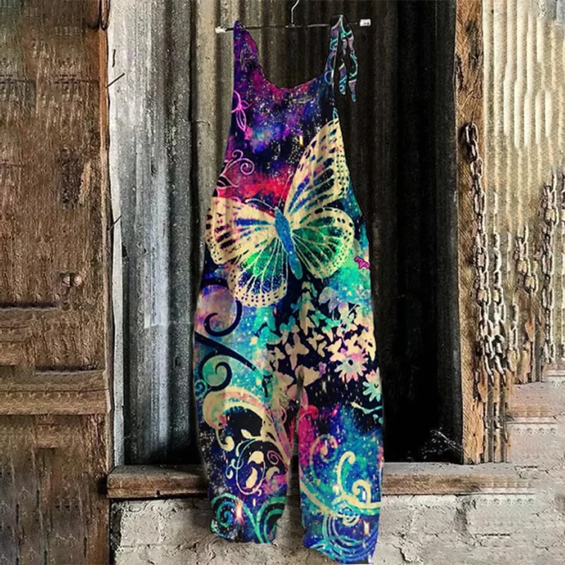 Boho Overalls in several different designs, Tie Straps, Loose Fit, Rolled bottoms
