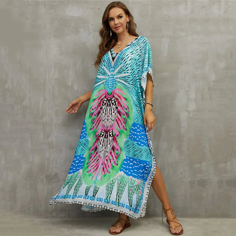 Plus Size Kaftan Dresses for Lounging or Cover-Up at the Beach. Several Designs