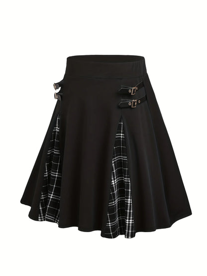 Sizes to 5XL Gothic mini skirt, high-waist, Plaid Insets, Plaid InsetsA-line