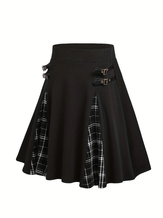 Sizes to 5XL Gothic mini skirt, high-waist, Plaid Insets, Plaid InsetsA-line