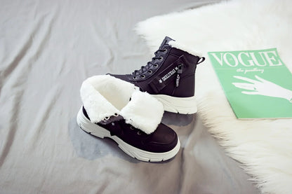 Short Snow Boots, Anti‑Slip, Warm Fur Lined, Lace-Up Casual Ankle Boots, Come in Black, White, Tan