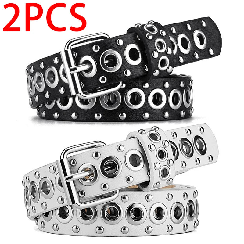 Punk Street Trend Circle Riveted Circles Thin Belt  In 7 Colors. 1.1 Inches wide and 43 Inches Long