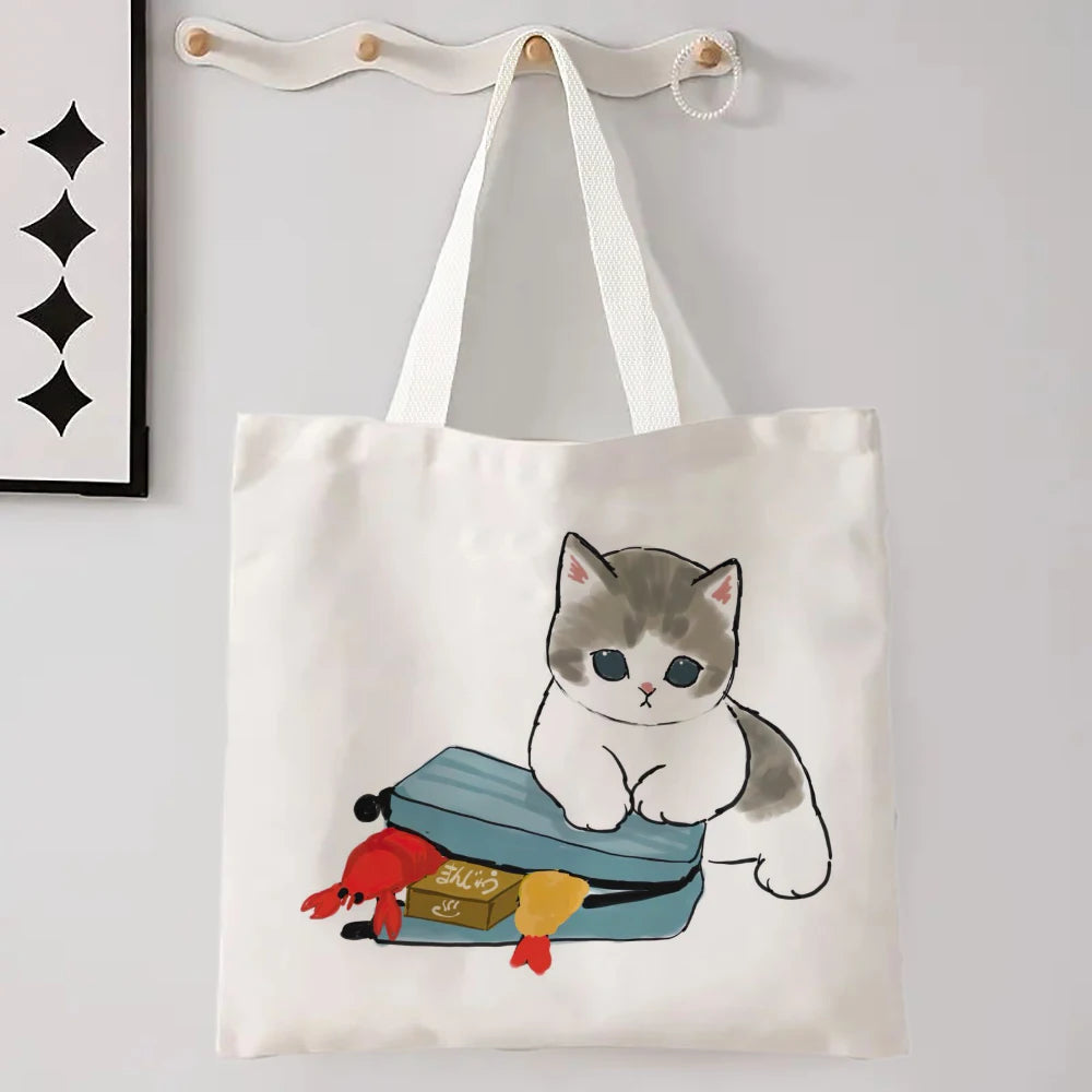 11 Designs of Cat Linen Shopping Bags, Large Capacity Shoulder Bags. Also great for Gift Bags
