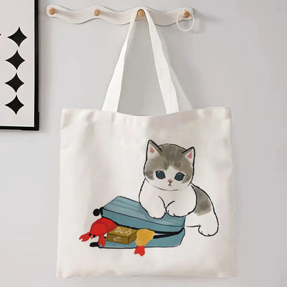 11 Designs of Cat Linen Shopping Bags, Large Capacity Shoulder Bags. Also great for Gift Bags