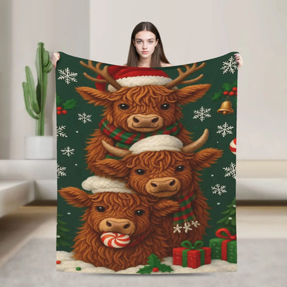 Christmas Highland Cow Fleece Blanket t for Home 150*125cm Piece. 25 Different Prints