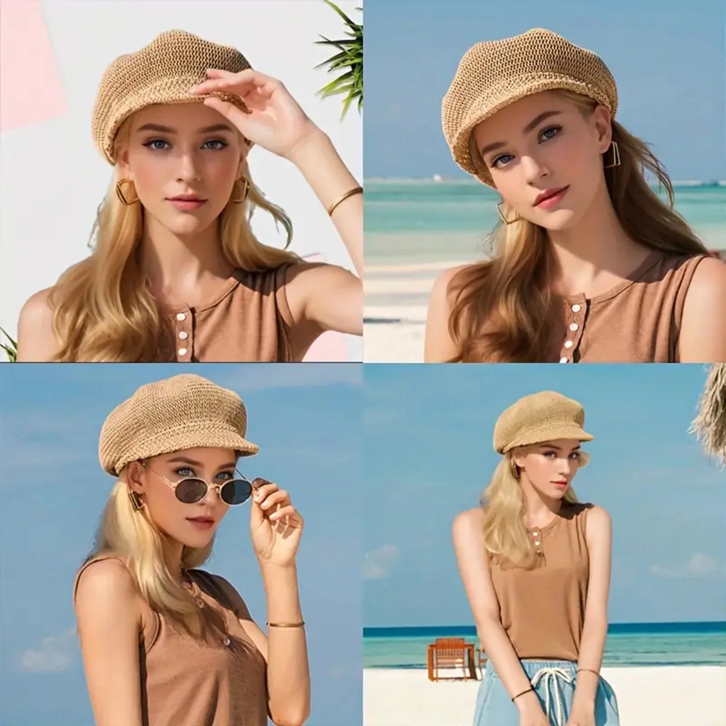 Retro Beret Caps for Women, Breathable Mesh Material, Solid Color Beret for Outdoors