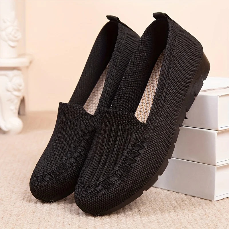 Women's Solid Color Knit Loafers Lightweight,  Anti Slip Flat Shoes for Casual Wear, Come in 4 colors