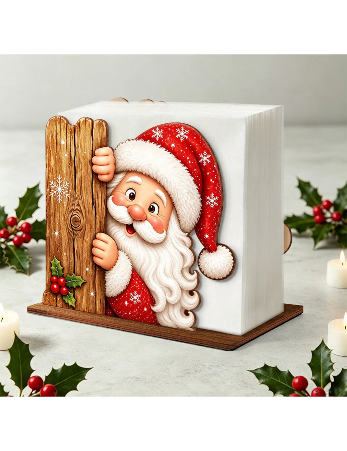 Adorable Wooden Santa Napkin Holder, Christmas Table Decor