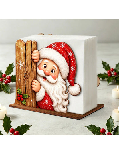 Adorable Wooden Santa Napkin Holder, Christmas Table Decor