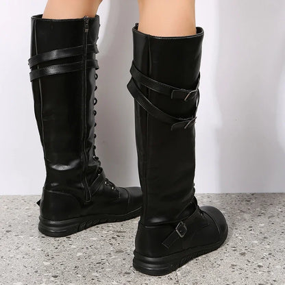 Boho Knee-High Lace-Up Boots, Also in Black and Dark Brown