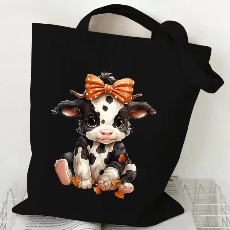 Adorable Highland Cow Print Canvas Large Capacity Tote Bag