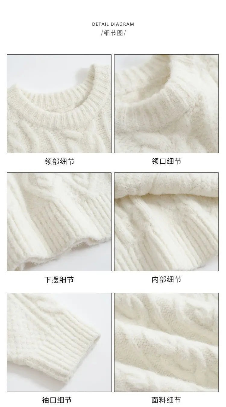Thick Warm Cable Knit Oversized Pullover Sweater, 2 Colors