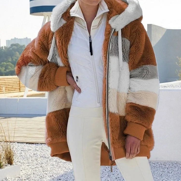 Oversized Warm Plush Jacket with Pockets, Hood, and Zipper Front, Loose, Cozy Fit. comes in 10 Colors