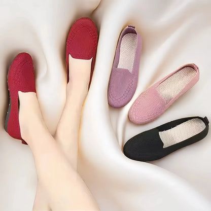 Women's Solid Color Knit Loafers Lightweight,  Anti Slip Flat Shoes for Casual Wear, Come in 4 colors