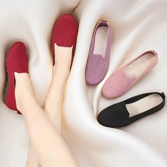 Women's Solid Color Knit Loafers Lightweight,  Anti Slip Flat Shoes for Casual Wear, Come in 4 colors