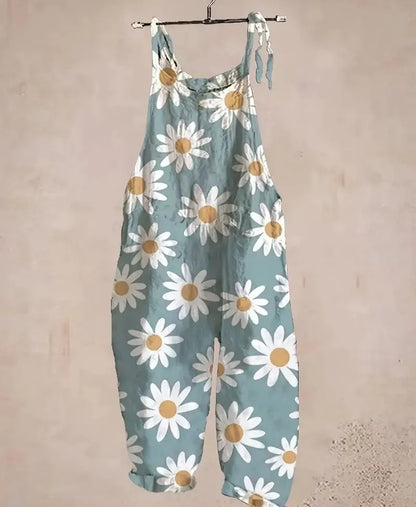 Sizes 1XL-5XL  Floral Print Sleeveless, Casual, V-Neck, Lace-Up Straps Jumpsuit