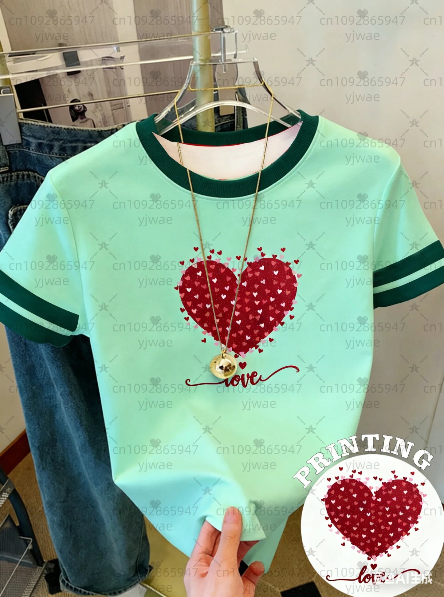 Women's Short Sleeve LOVE Red Heart Print T-Shirt  on 5 Colors