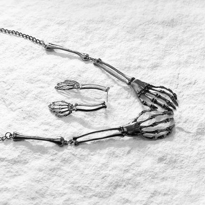Halloween Skeleton Jewelry Gothic Skeleton Hands Choker and Earrings Set