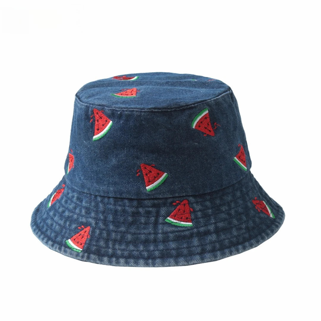 Washed Denim Embroidered Watermelon, Bows, and Cherries to choose from in various colors!