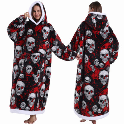Super Long Flannel Pullover Night Shirt with Pocket and Hood, Super Snuggly for Men and Women, 12 Different Prints