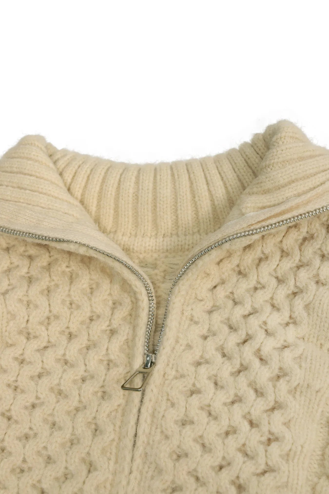 Oversized Beige Cable Knit Sweater Casual Long Sleeve Half-Zip with Pockets Comfortable Knitwear