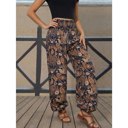 Boho Paisley Print High Waisted Harem Pants, Loose, Casual,  Elastic Cuff, Comfortable and Stylish