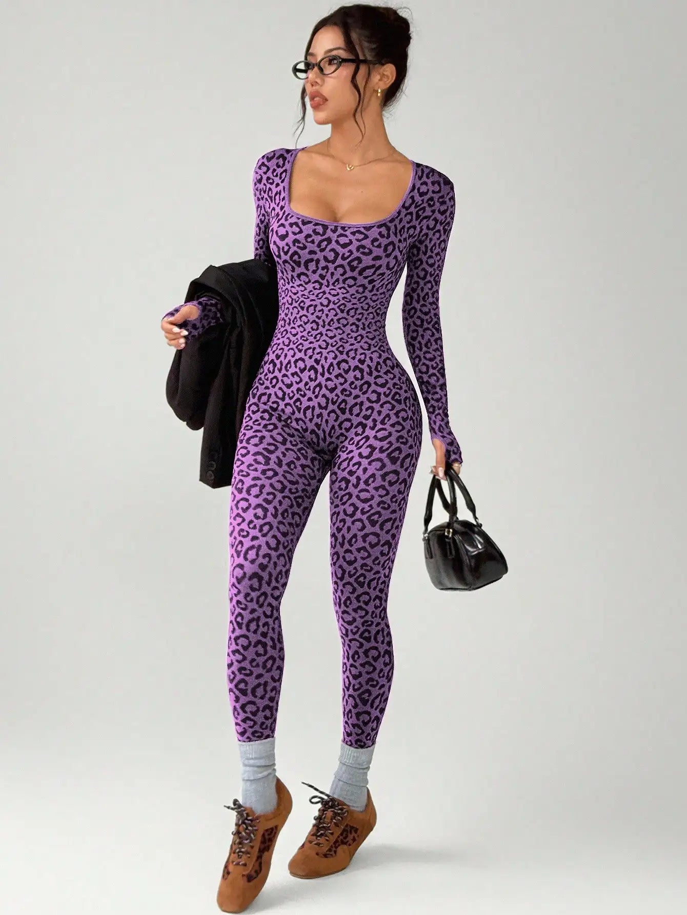 Slimming Elastic Hip Hugging Long Sleeve U Collar Stretchy