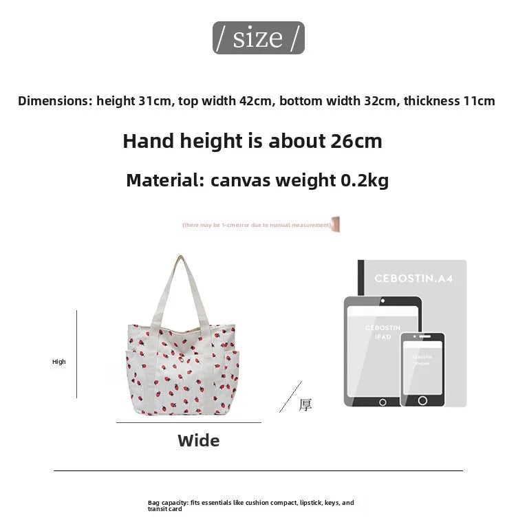 Corduroy Shoulder Bag, Cute Printed Handbag, Casual Commuter & Shopping Bag or Gift Bag