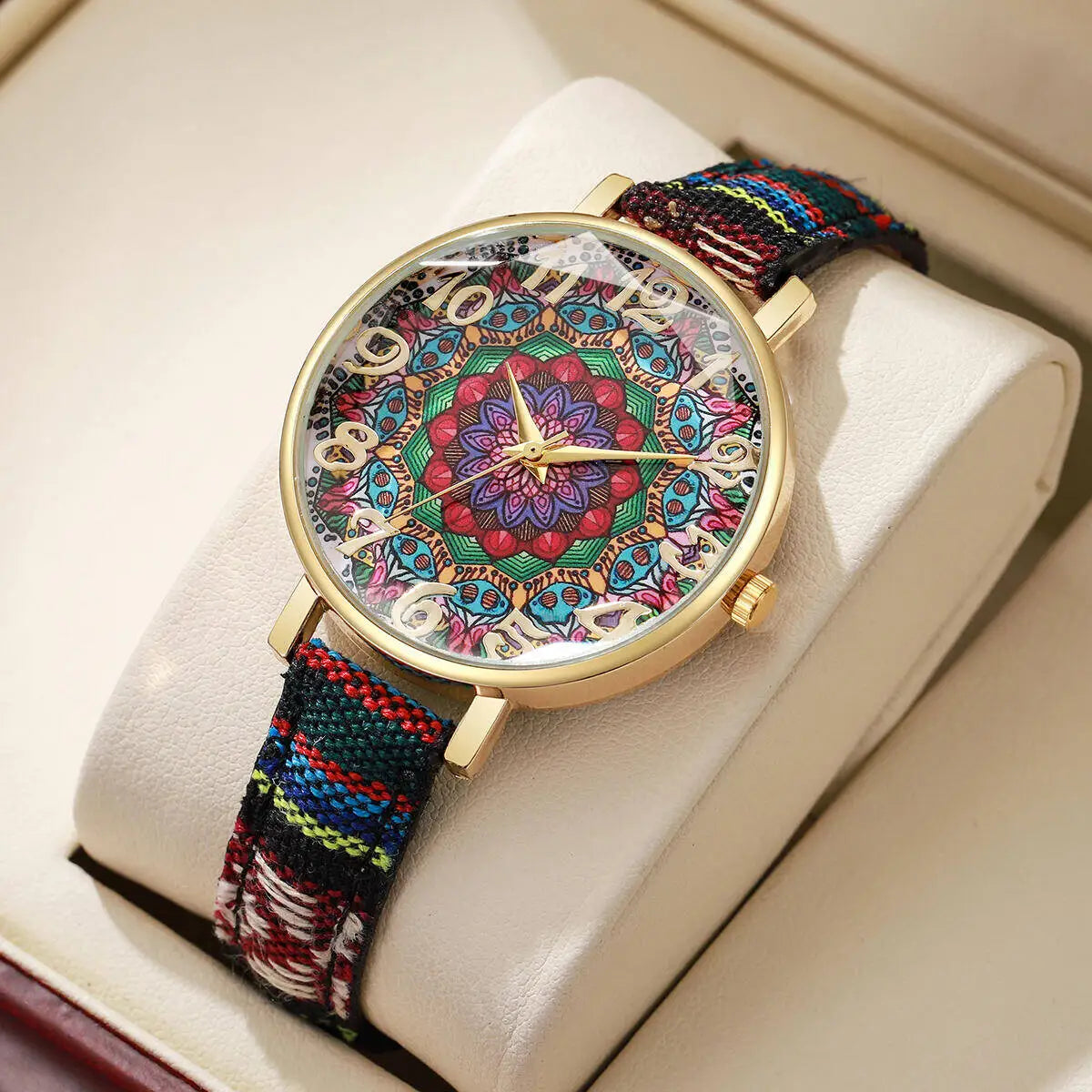 Boho Vintage Print, PU Strap, Quartz Watch (No Box) Various designs