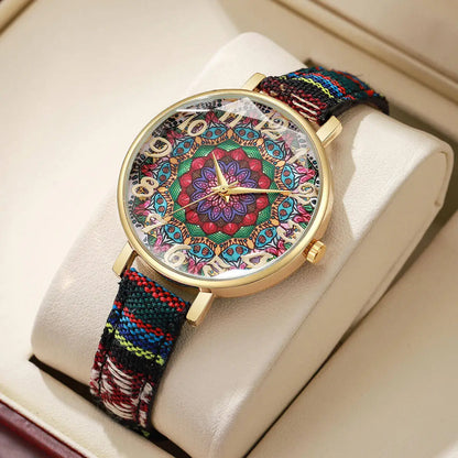 Boho Vintage Print, PU Strap, Quartz Watch (No Box) Various designs