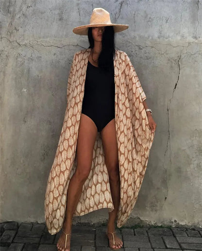 Women's Plus Size Long Cover-up Tie Front Beachwear