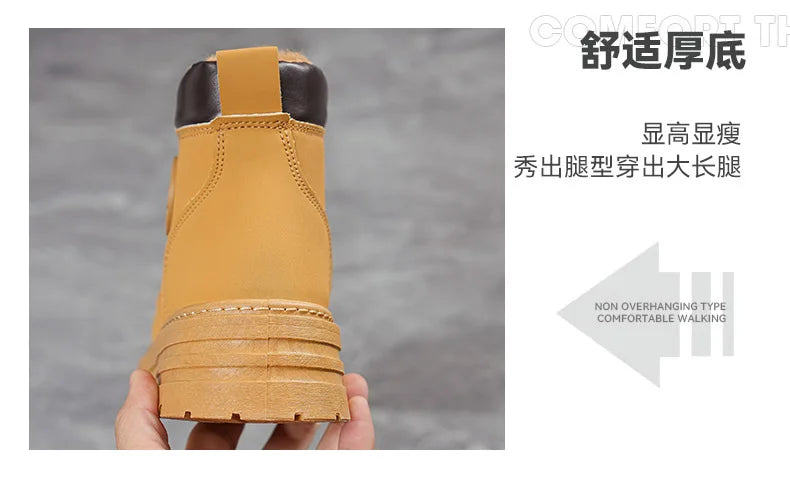 High Top Work Boots, Thick Soled, Lace-Up, Anti-Slip Warm Waterproof Women's Boots in Black and Marigold