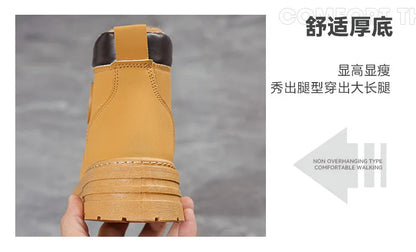High Top Work Boots, Thick Soled, Lace-Up, Anti-Slip Warm Waterproof Women's Boots in Black and Marigold