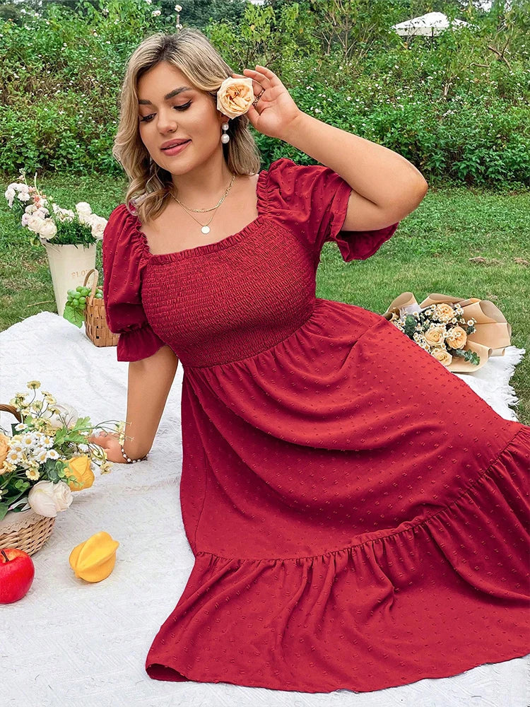 Romantic Summer Dress to Sizes 4XL and available in other colors.  Puff Sleeves tie in back