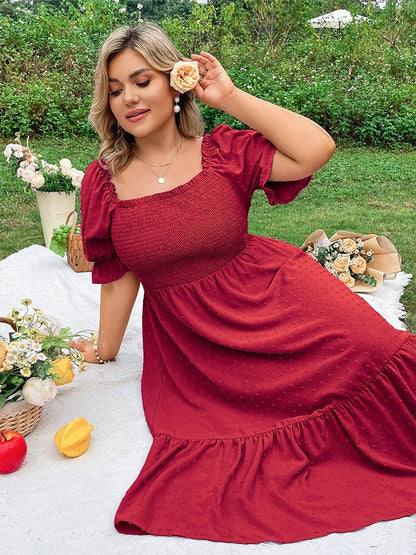 Romantic Summer Dress to Sizes 4XL and available in other colors.  Puff Sleeves tie in back