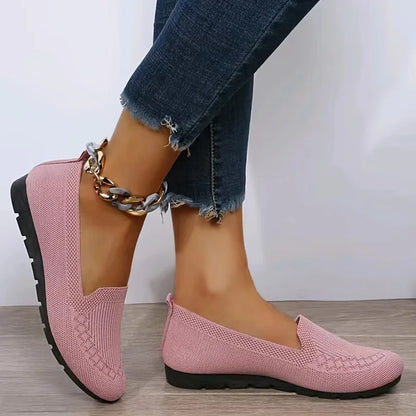 Women's Solid Color Knit Loafers Lightweight,  Anti Slip Flat Shoes for Casual Wear, Come in 4 colors