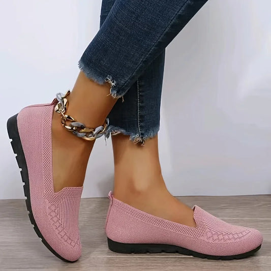 Women's Solid Color Knit Loafers Lightweight,  Anti Slip Flat Shoes for Casual Wear, Come in 4 colors
