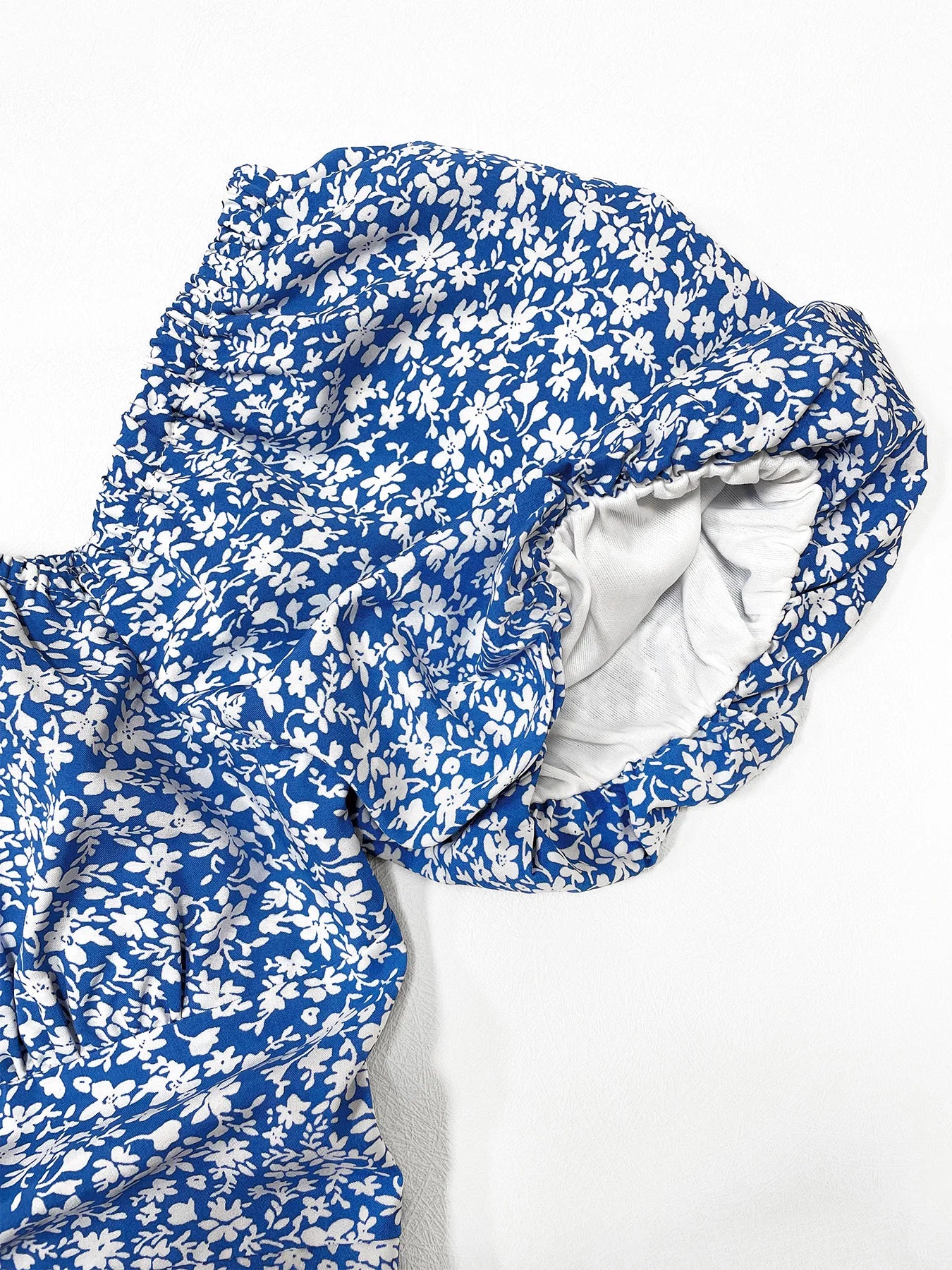6 Boho Floral Prints, Ruched Split Thigh, Slight Puff Sleeves, Square Neck Dress