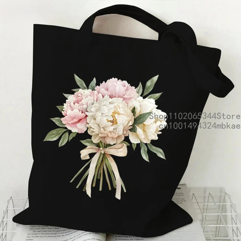 Aesthetics Peony Graphic Canvas Tote Bag . ALSO GREAT FOR GIFT BAG---WHY USE PAPER????