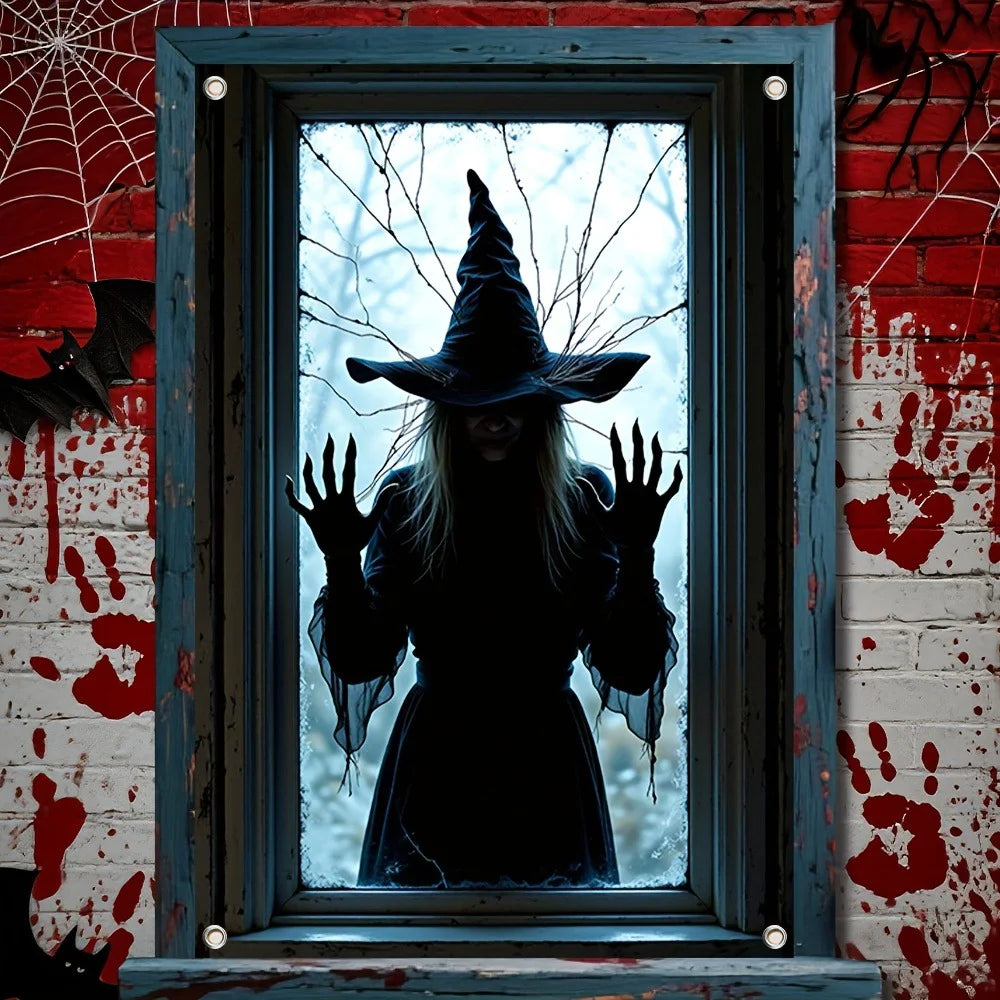 Halloween Witch Window Decor 2D Silhouette  31 by 47 inches