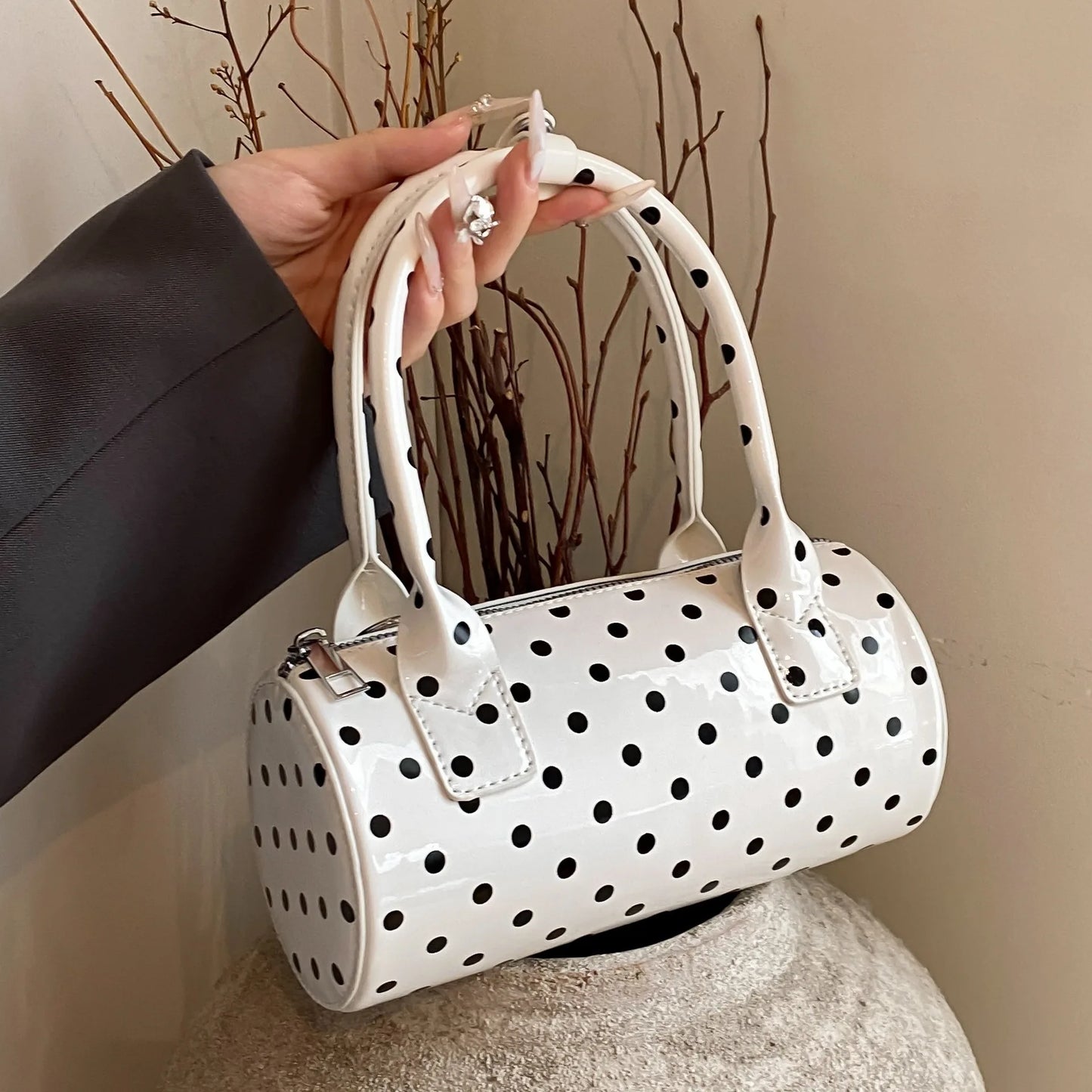 Cute Small Polka Dot Handbag Boston Lacquer Short straps or long cross body strap