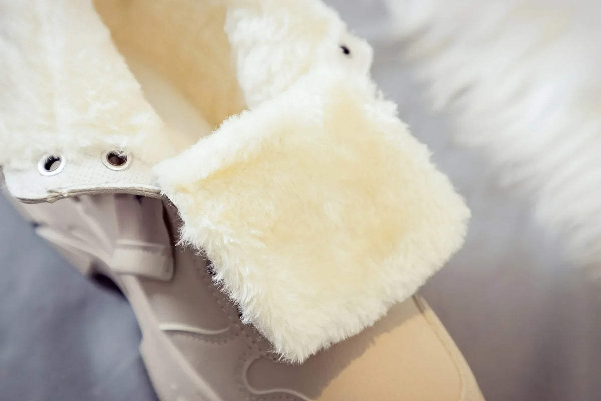Short Snow Boots, Anti‑Slip, Warm Fur Lined, Lace-Up Casual Ankle Boots, Come in Black, White, Tan