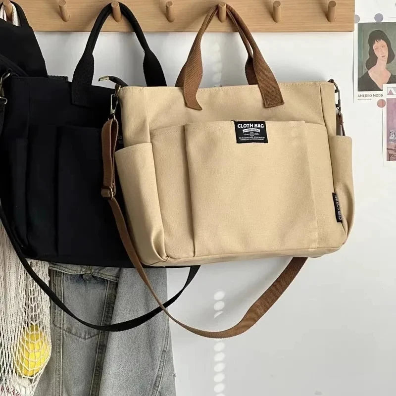 Urban Minimalist Large Capacity Horizontal Canvas Double and Single Straps