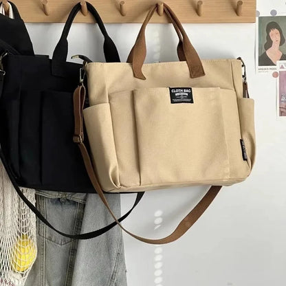 Urban Minimalist Large Capacity Horizontal Canvas Double and Single Straps