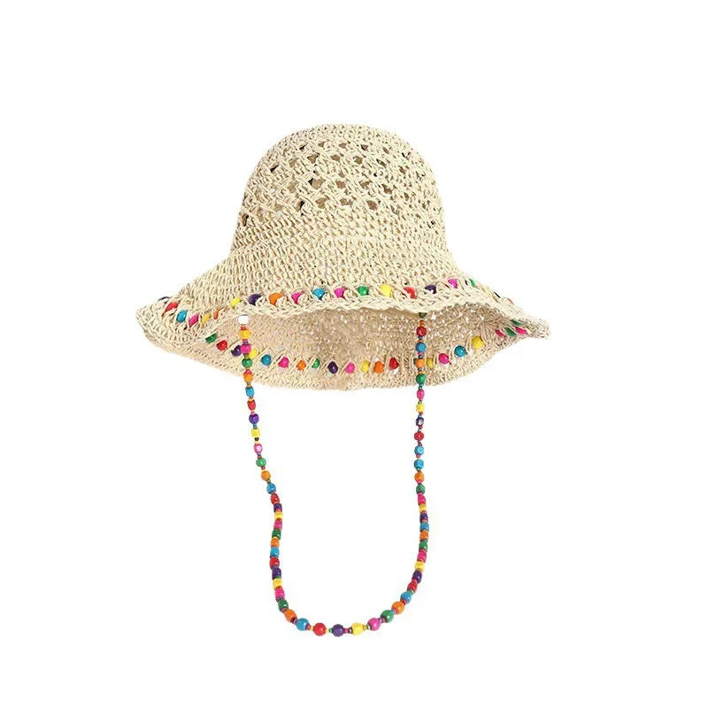 Weaved Bohemian Wide floppy Brimmed Bucket Hats with beads