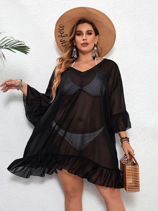 Plus Size Blouse Ruffled Cover-Up Dress