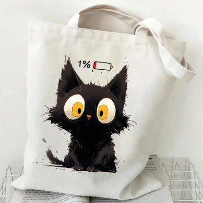 Anime Black Cat Print Canvas Bag USE AS A GIFT BAG---WHY USE PAPER?  THE BAG CAN BE PART OF THE GIFT!!